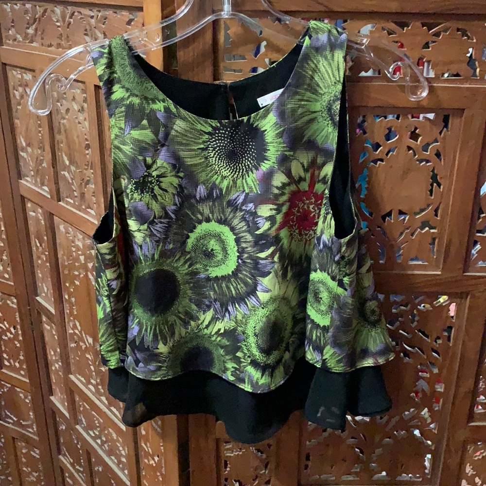 Cute Flare Sunflower Print Sleeveless Crop Top